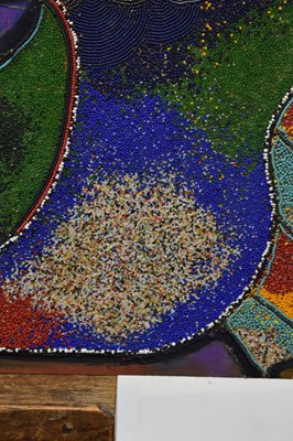 Lot 667 - Chief Jimoh Buraimoh (b. 1943) - Figural abstract beadwork on panel