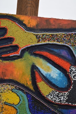 Lot 667 - Chief Jimoh Buraimoh (b. 1943) - Figural abstract beadwork on panel