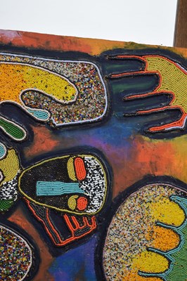 Lot 667 - Chief Jimoh Buraimoh (b. 1943) - Figural abstract beadwork on panel