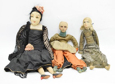 Lot 384 - Three early 20th Century fabric dolls in the Norah Wellings style