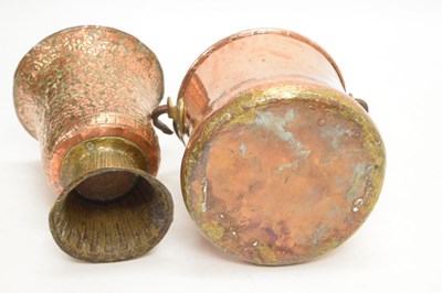 Lot 473 - Tibetan copper and brass coffee pot and vase, together with a copper bucket