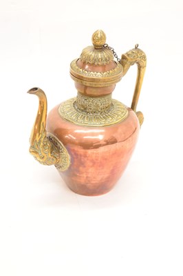 Lot 473 - Tibetan copper and brass coffee pot and vase, together with a copper bucket