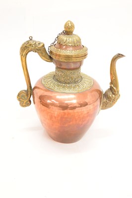 Lot 473 - Tibetan copper and brass coffee pot and vase, together with a copper bucket