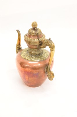 Lot 473 - Tibetan copper and brass coffee pot and vase, together with a copper bucket