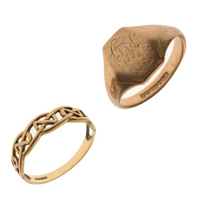 Lot 34 - 9ct gold signet ring and 9ct gold Celtic-design band