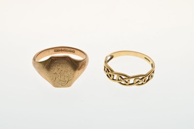 Lot 34 - 9ct gold signet ring and 9ct gold Celtic-design band