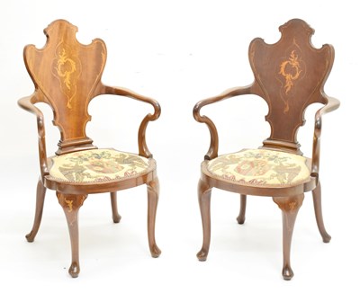 Lot 715 - Pair of George I style inlaid mahogany chairs