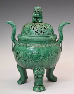 Lot 438 - Green glazed pottery incense burner