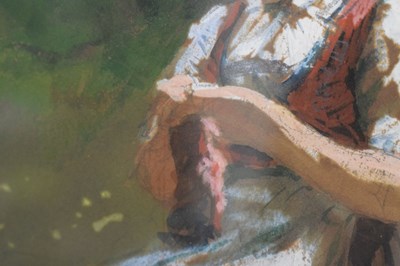 Lot 602 - Hans Dahl (1849-1937) - Oil on board - Girl knitting