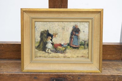 Lot 601 - Hans Dahl (1849-1937) - Oil on panel - Figures and baby