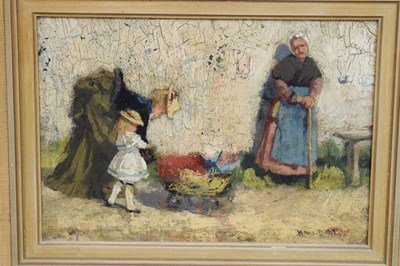 Lot 601 - Hans Dahl (1849-1937) - Oil on panel - Figures and baby