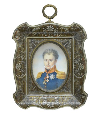 Lot 580 - 19th Century Continental School - Oval watercolour of an Italian military officer