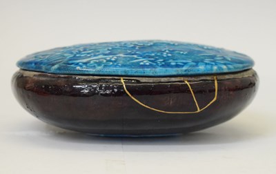 Lot 482 - Chinese Archaistic-style blue and brown glaze pottery box and cover