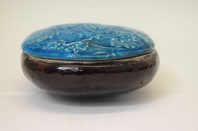 Lot 482 - Chinese Archaistic-style blue and brown glaze pottery box and cover