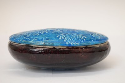 Lot 482 - Chinese Archaistic-style blue and brown glaze pottery box and cover