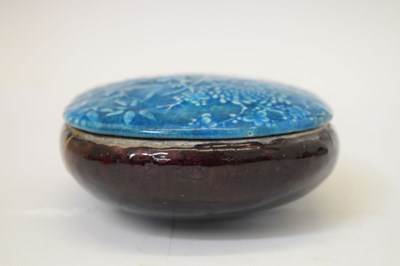 Lot 482 - Chinese Archaistic-style blue and brown glaze pottery box and cover