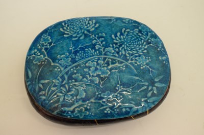 Lot 482 - Chinese Archaistic-style blue and brown glaze pottery box and cover
