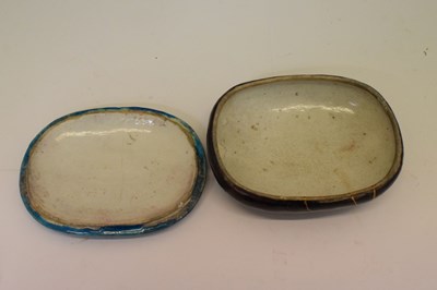 Lot 482 - Chinese Archaistic-style blue and brown glaze pottery box and cover