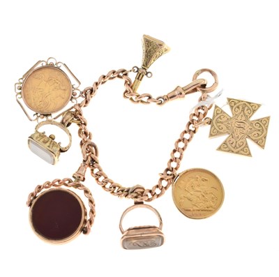 Lot 84 - 9ct gold curb link charm bracelet