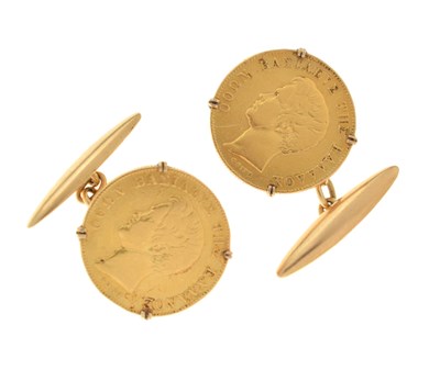 Lot 126 - Pair of Greek gold 20 Drachmai coins mounted as cufflinks