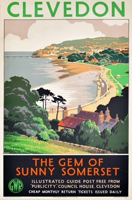 Lot 500 - After Leonard Cusden - Colour lithograph GWR tourism poster - Clevedon, The Gem of Sunny Somerset