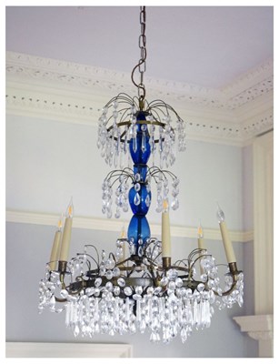 Lot 572 - Neo-Classical style cut glass and gilt metal six-branch chandelier