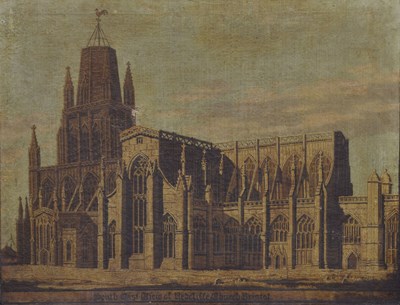 Lot 502 - 19th century over painted print on canvas - 'South East View of Redcliffe Church, Bristol'