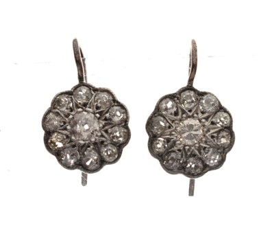 Lot 106 - Pair of old-cut diamond cluster drop earrings
