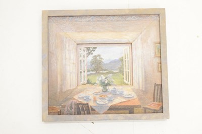 Lot 541 - Stephen J Darbishire RBA (b.1940) - Oil on board - 'Afternoon Tea'