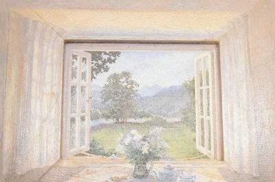 Lot 541 - Stephen J Darbishire RBA (b.1940) - Oil on board - 'Afternoon Tea'