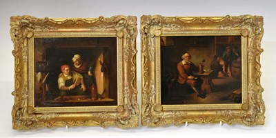 Lot 524 - Pair of Dutch oils on metal - 'In a Tavern/Cobbler & His Wife'