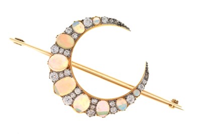 Lot 140 - Opal and diamond crescent bar brooch