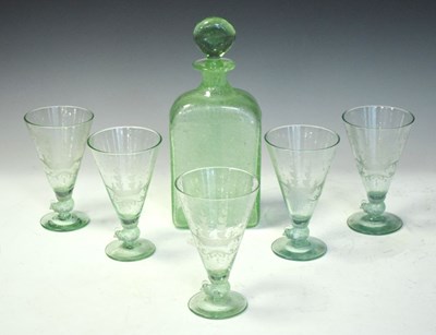 Lot 259 - Green 'Soda' glass decanter and five glasses