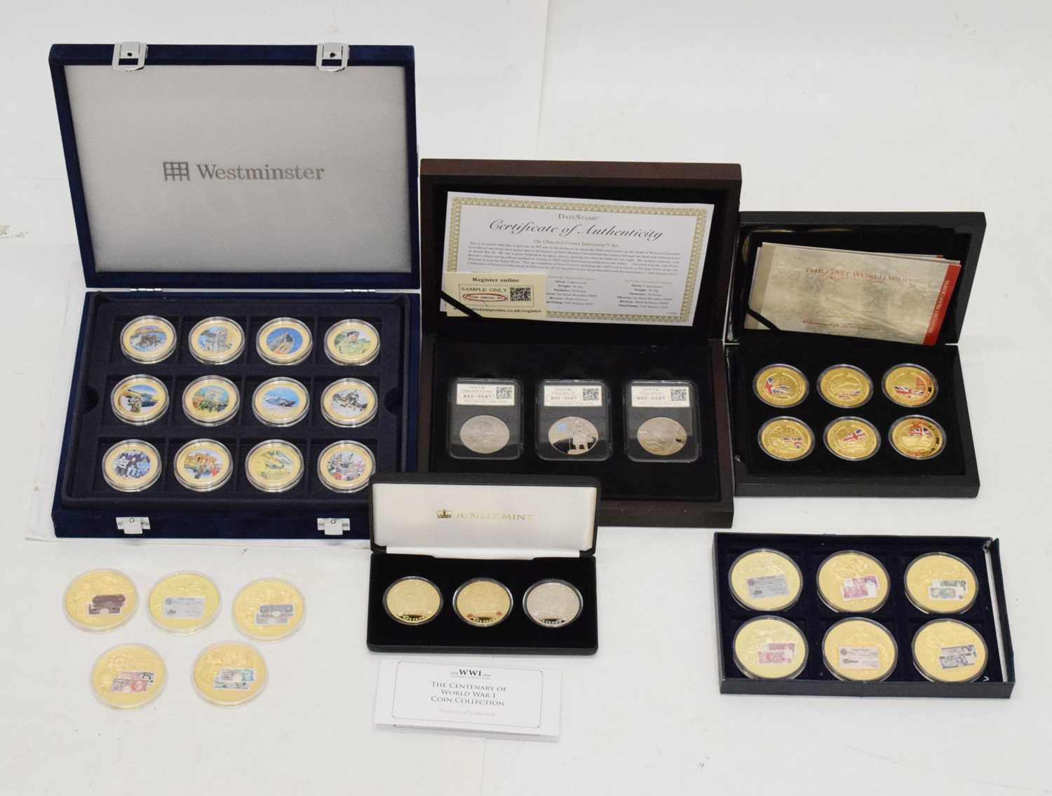 Lot 256 - Quantity of Westminster etc coin sets relating to WWII and Sir Winston Churchill