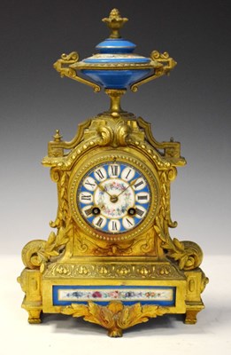 Lot 360 - Late 19th Century French gilt spelter and porcelain mantel clock