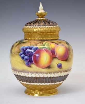 Lot 417 - Royal Worcester porcelain fruit decorated pot pourri vase and cover