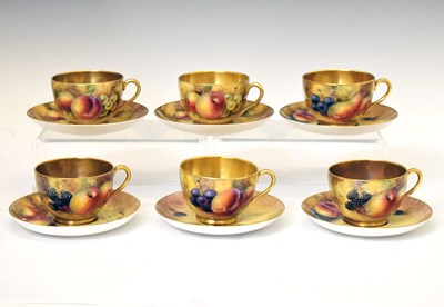 Lot 424 - Royal Worcester - Six fruit decorated tea cups and saucers