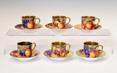 Lot 425 - Royal Worcester - Six fruit decorated coffee cans and saucers