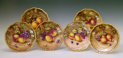 Lot 420 - Royal Worcester - Six fruit decorated tea plates