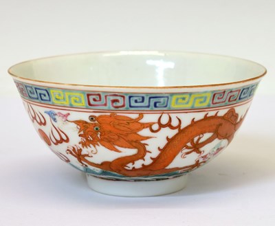 Lot 445 - Chinese Canton Famille Rose porcelain 'Dragon and Phoenix' bowl