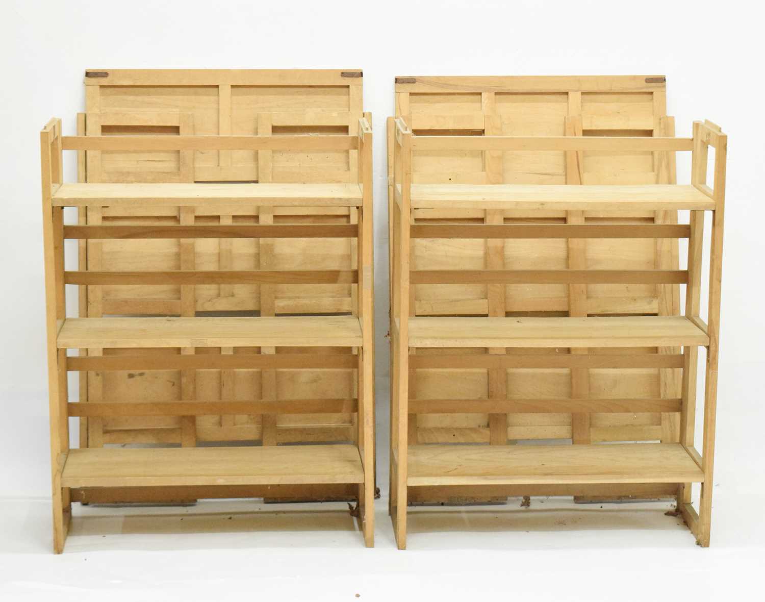 Lot 631 Four folding wooden display shelves
