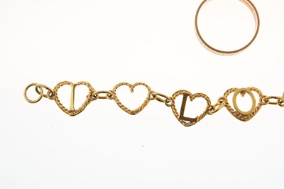 Lot 53 - 9ct gold 'I Love You' heart motif bracelet