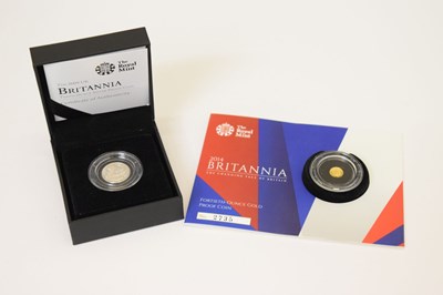 Lot 137 - Royal Mint Fortieth-Ounce Gold proof coin, 2014, and a Silver Tenth-Ounce silver Britannia, 2009
