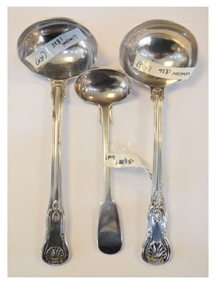 Lot 131 - Two George IV silver ladles and a Newcastle ladle, 217g approx