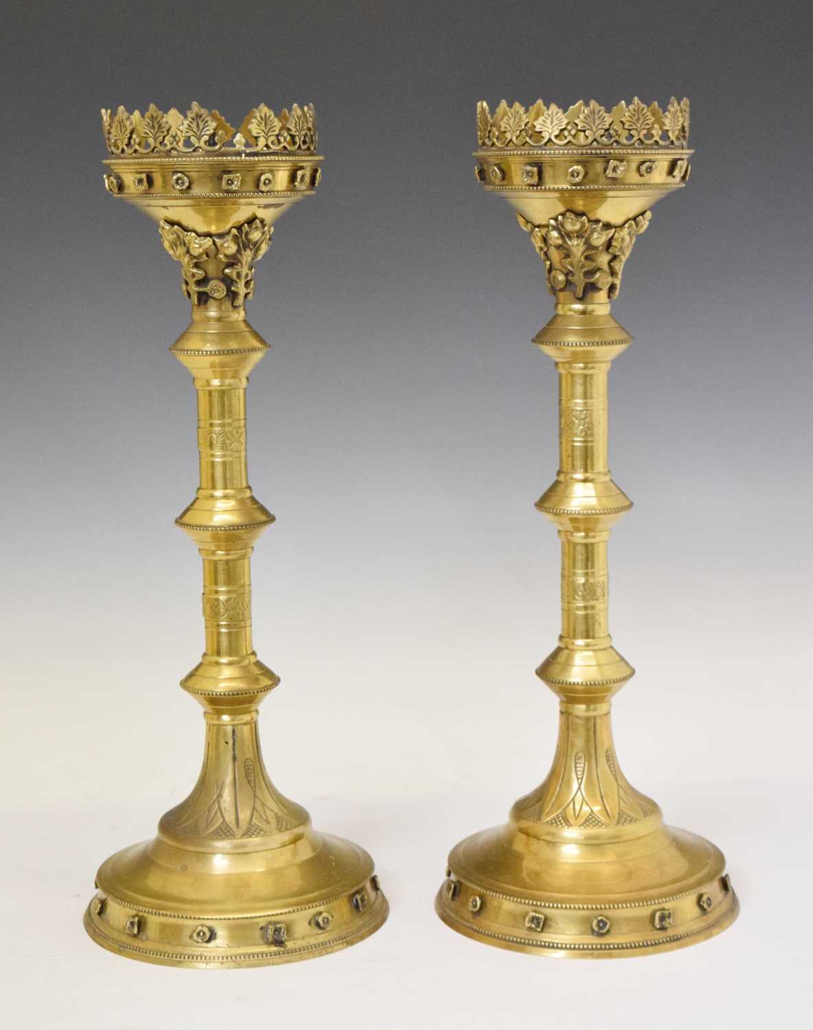 Lot 227 - Pair of reproduction brass Gothic Revival