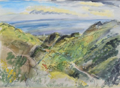 Lot 560 - Edward Piper (1938-1990) - Watercolour and graphite/ink - 'Marbella Below'