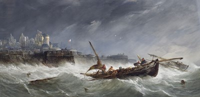 Lot 535 - Alfred Herbert, (1818-1861) - Watercolour - 'Rough Sea off St. Malo'