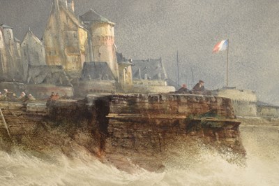 Lot 535 - Alfred Herbert, (1818-1861) - Watercolour - 'Rough Sea off St. Malo'