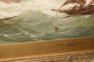 Lot 535 - Alfred Herbert, (1818-1861) - Watercolour - 'Rough Sea off St. Malo'