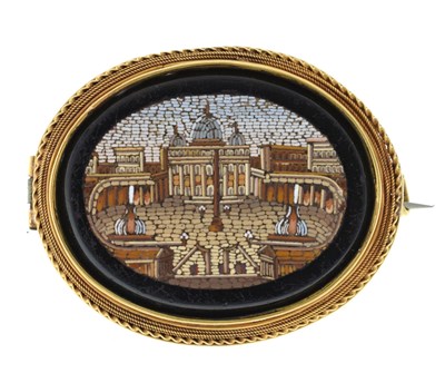 Lot 291 - 19th century micromosaic oval brooch